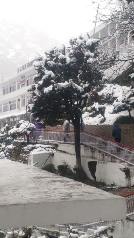 Glimpses from Bhawan after it receives fresh snowfall on 21/01/2020. In spite of the cold wave conditions and snowfall, thousands of pilgrims were making a beeline for the cave shrine  of Shri Mata Vaishno Devi.