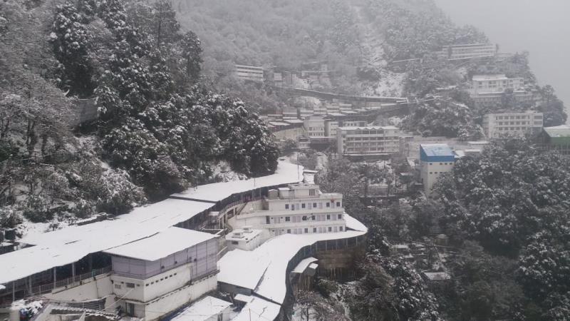 Glimpses from Bhawan after it receives fresh snowfall on 21/01/2020. In spite of the cold wave conditions and snowfall, thousands of pilgrims were making a beeline for the cave shrine  of Shri Mata Vaishno Devi.